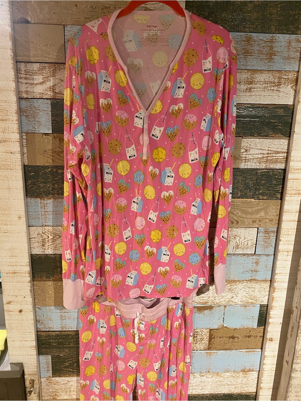 EUC Little Sleepies Pink Milk & Cookies Pajama Set
